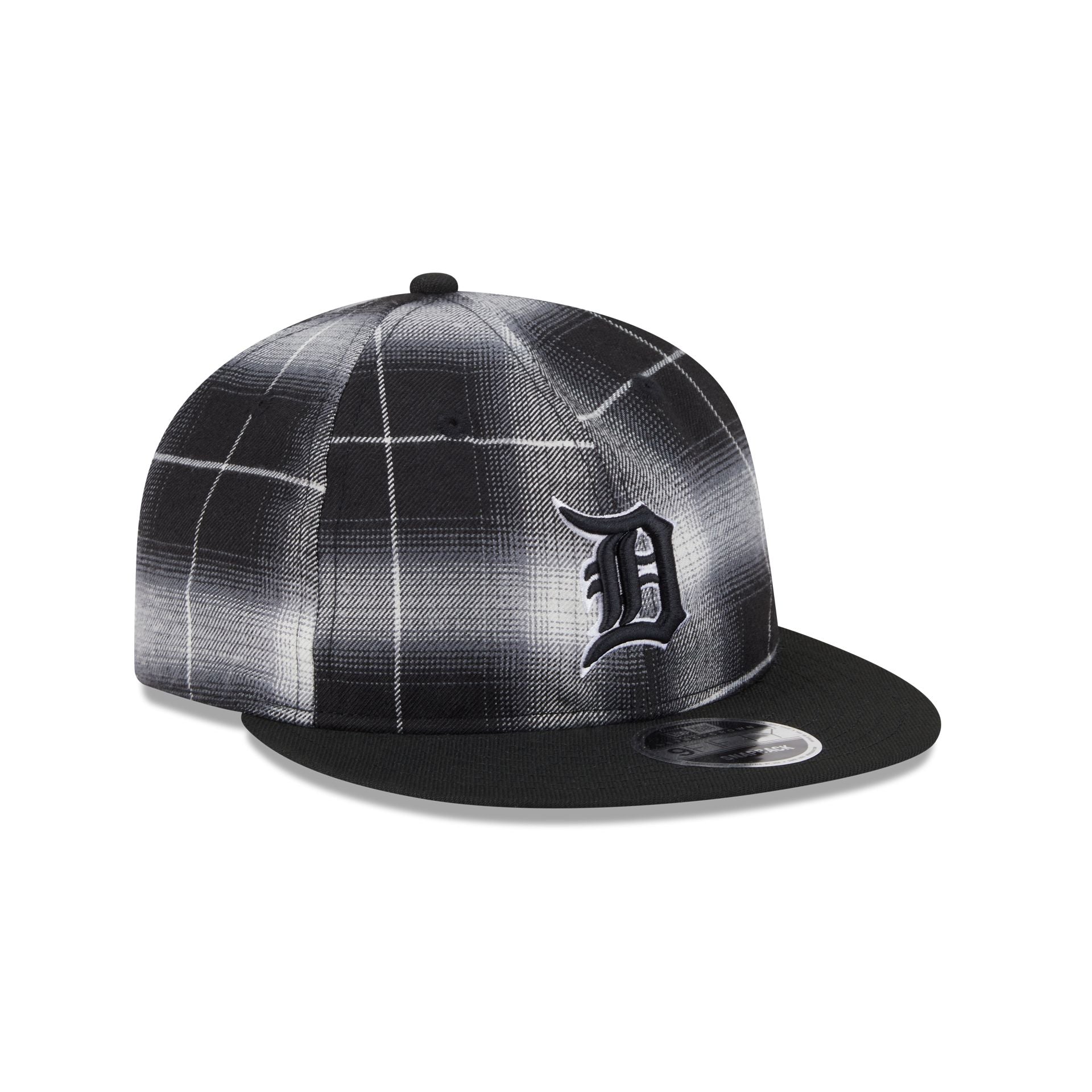 Detroit Tigers Black and White Plaid Retro Crown 9FIFTY Snapback Hat